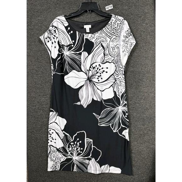 Chico's Dresses & Skirts - Chico's Floral Crisscross Dress Womens Size 2 US 12 Black White Casual Office